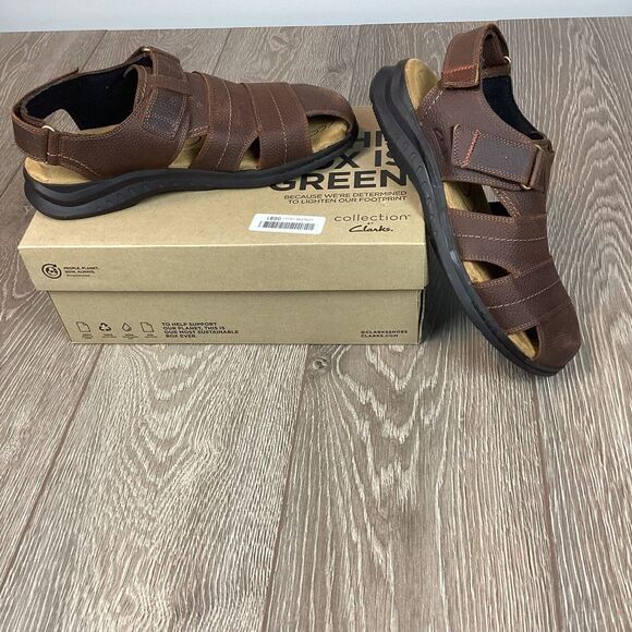 CLARKS HAPSFORD COVE LEATHER CASUAL HOOK & LOOP FISHERMAN‎ SANDALS 11  M Men's - Picture 1 of 12